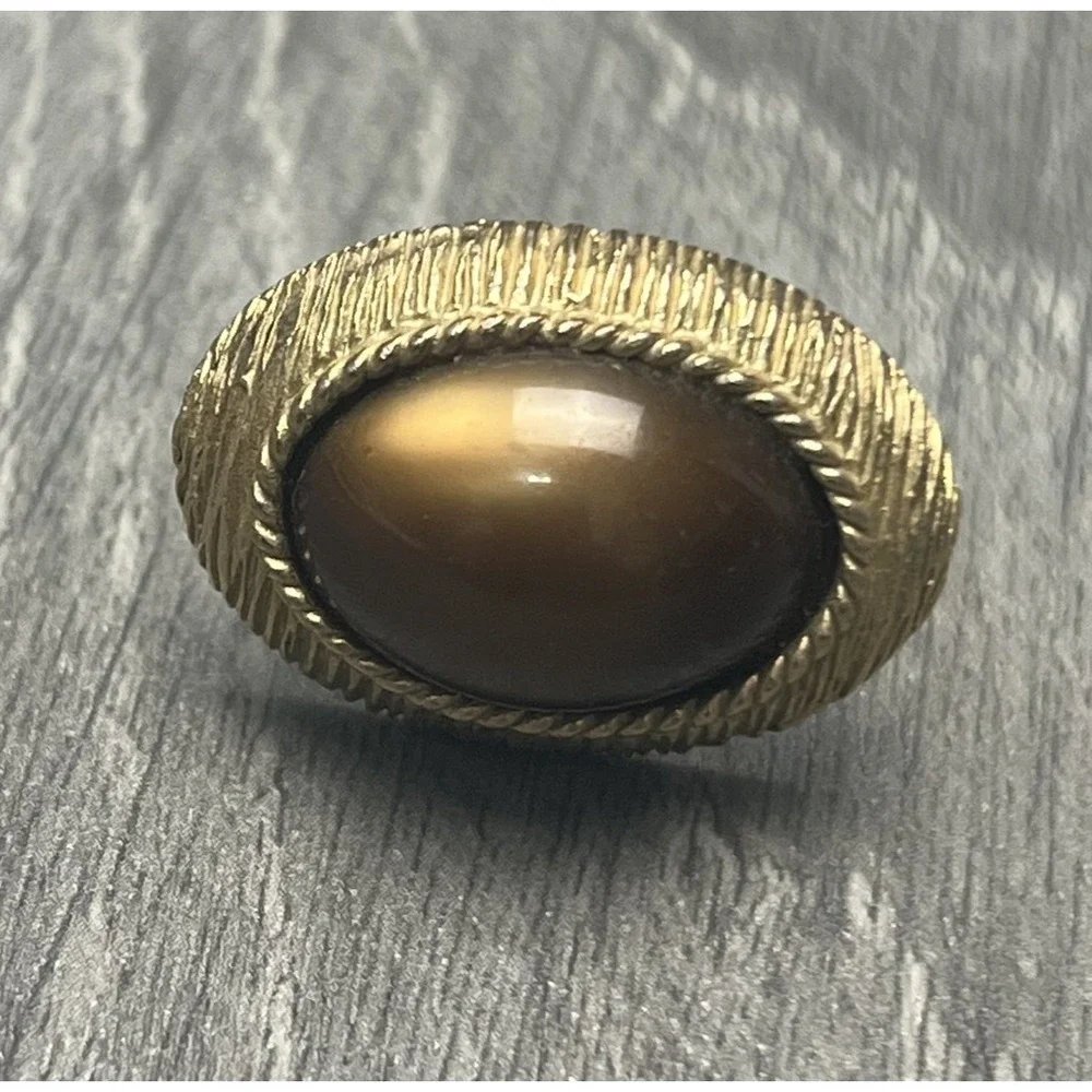 Vintage‎ Swank Gold Tone Brown Tiger's Eye Cabochon Cufflinks Men's Fashion